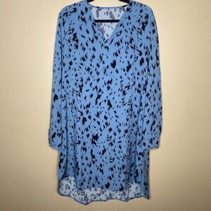 Hapsho Women's Long Roll Tab Sleeve All Over Print V-Neck Dress Size‎ XL
